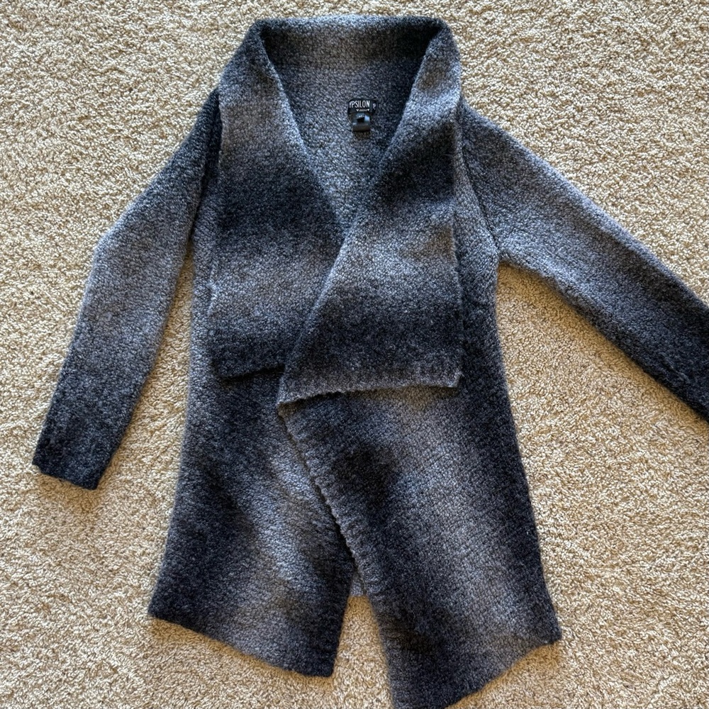 Fine Alpaca Wool Italian Boucle Open Drape Front Sweater Cardigan Gray Ombre Med